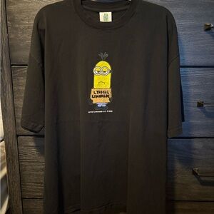 Black Graphic T-Shirt with Yellow Cartoon Print